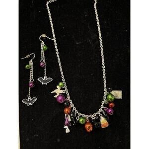 Halloween Silver Tone Necklace Bells Witch Charm Candy Corn Earrings Lot 🎃 FUN